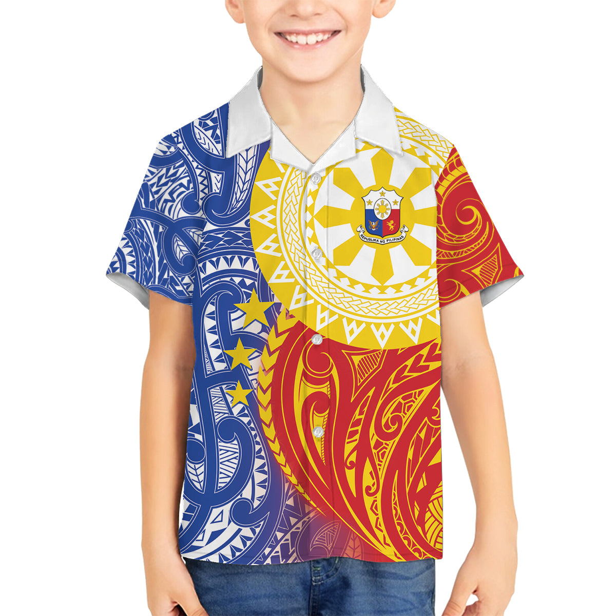 Philippines Family Matching Off The Shoulder Long Sleeve Dress and Hawaiian Shirt Pilipinas Polynesian Pattern LT01 Son's Shirt Art - Polynesian Pride