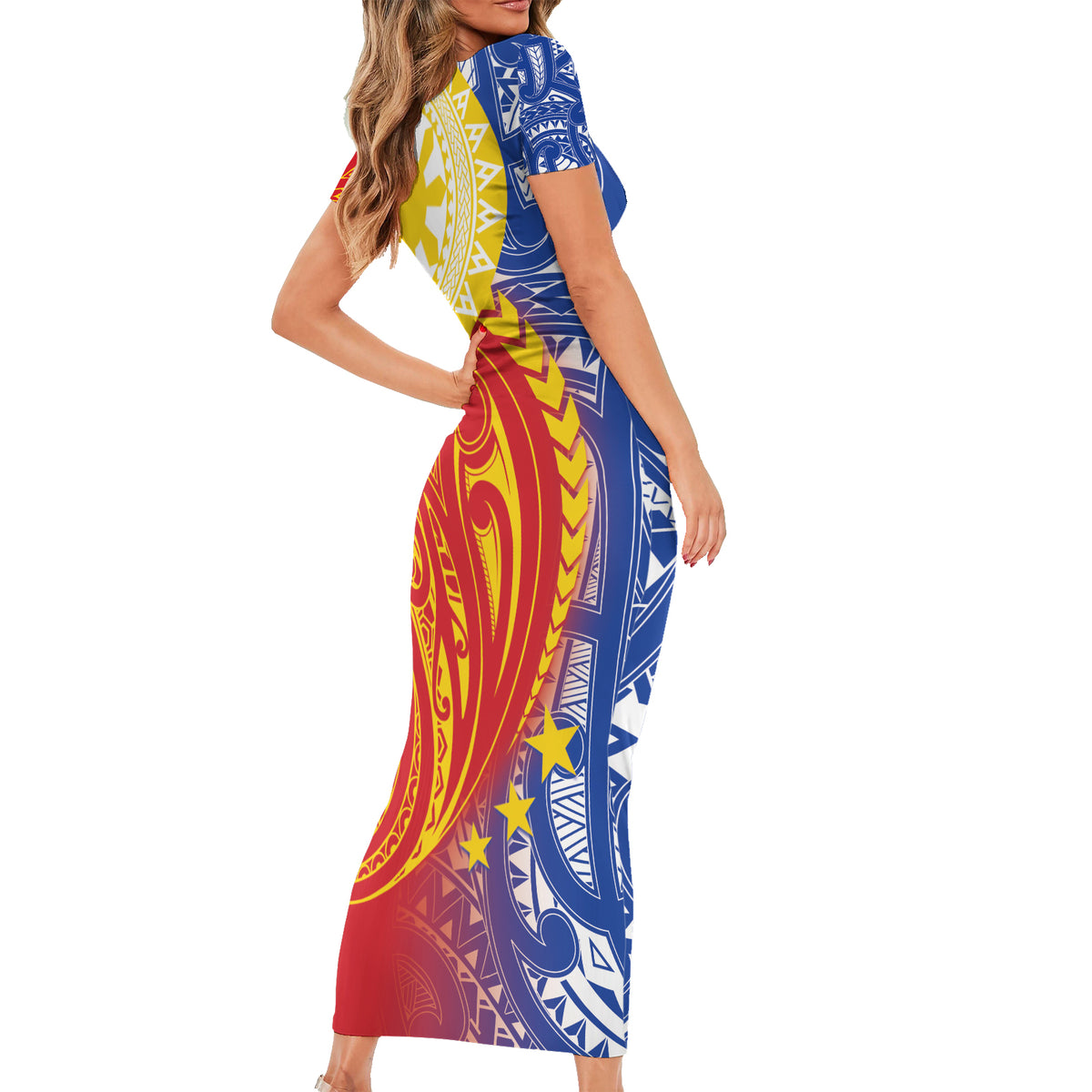 Philippines Short Sleeve Bodycon Dress Pilipinas Polynesian Pattern