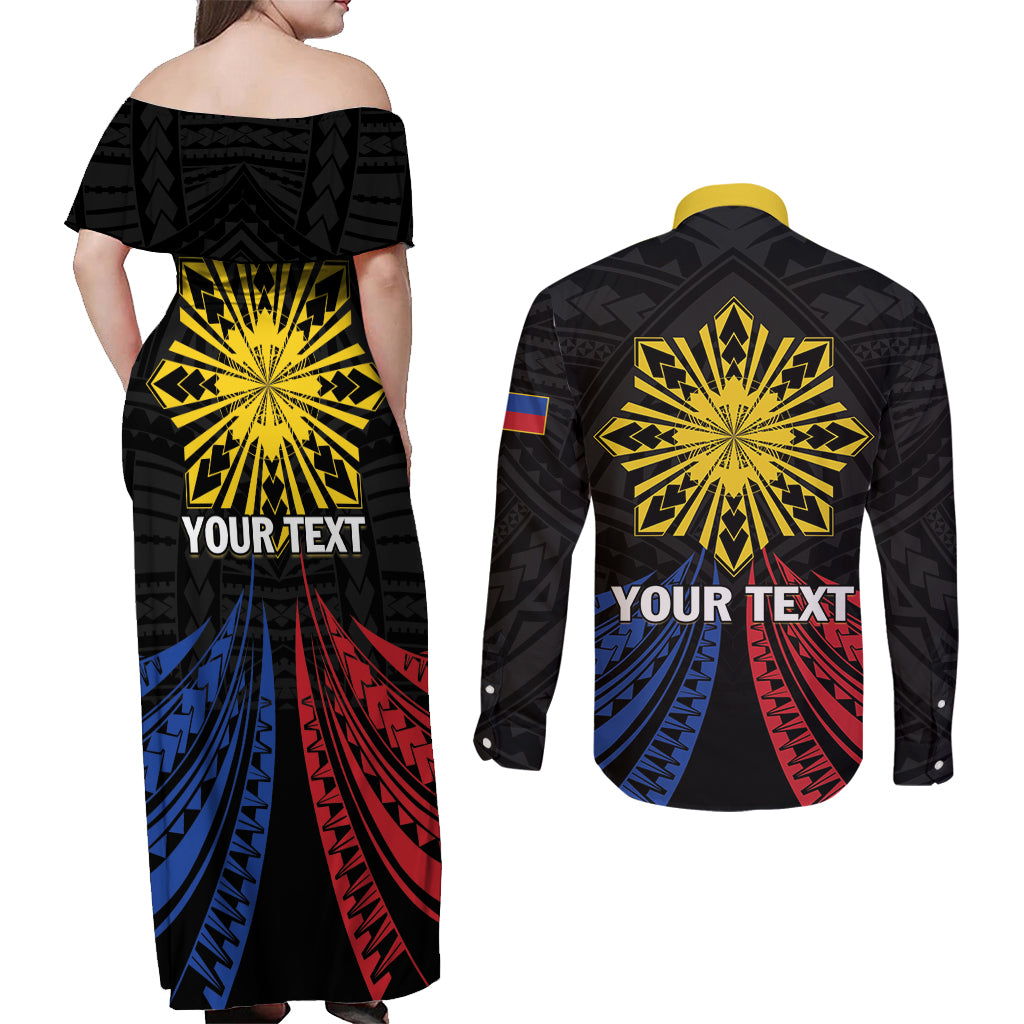 Personalized Philippines Independence Day Couples Matching Off Shoulder Maxi Dress and Long Sleeve Button Shirt Filipino 126th Anniversary Sun Tattoo LT01 - Polynesian Pride