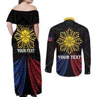 Personalized Philippines Independence Day Couples Matching Off Shoulder Maxi Dress and Long Sleeve Button Shirt Filipino 126th Anniversary Sun Tattoo LT01 - Polynesian Pride