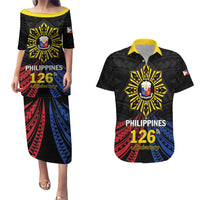 Personalized Philippines Independence Day Couples Matching Puletasi and Hawaiian Shirt Filipino 126th Anniversary Sun Tattoo LT01 Black - Polynesian Pride