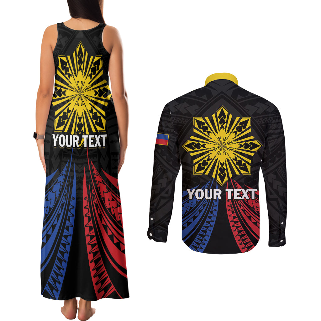 Personalized Philippines Independence Day Couples Matching Tank Maxi Dress and Long Sleeve Button Shirt Filipino 126th Anniversary Sun Tattoo LT01 - Polynesian Pride