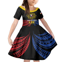 Personalized Philippines Independence Day Family Matching Mermaid Dress and Hawaiian Shirt Filipino 126th Anniversary Sun Tattoo LT01 Daughter's Dress Black - Polynesian Pride