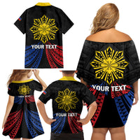 Personalized Philippines Independence Day Family Matching Off Shoulder Short Dress and Hawaiian Shirt Filipino 126th Anniversary Sun Tattoo LT01 - Polynesian Pride