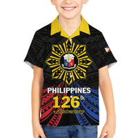 Personalized Philippines Independence Day Family Matching Short Sleeve Bodycon Dress and Hawaiian Shirt Filipino 126th Anniversary Sun Tattoo LT01 Son's Shirt Black - Polynesian Pride