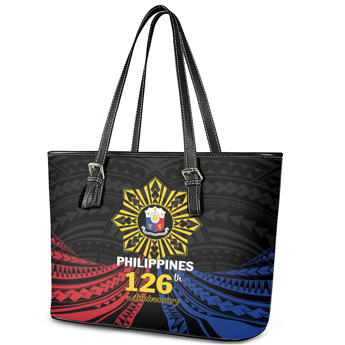 Philippines Independence Day Leather Tote Bag Filipino 126th Anniversary Sun Tattoo