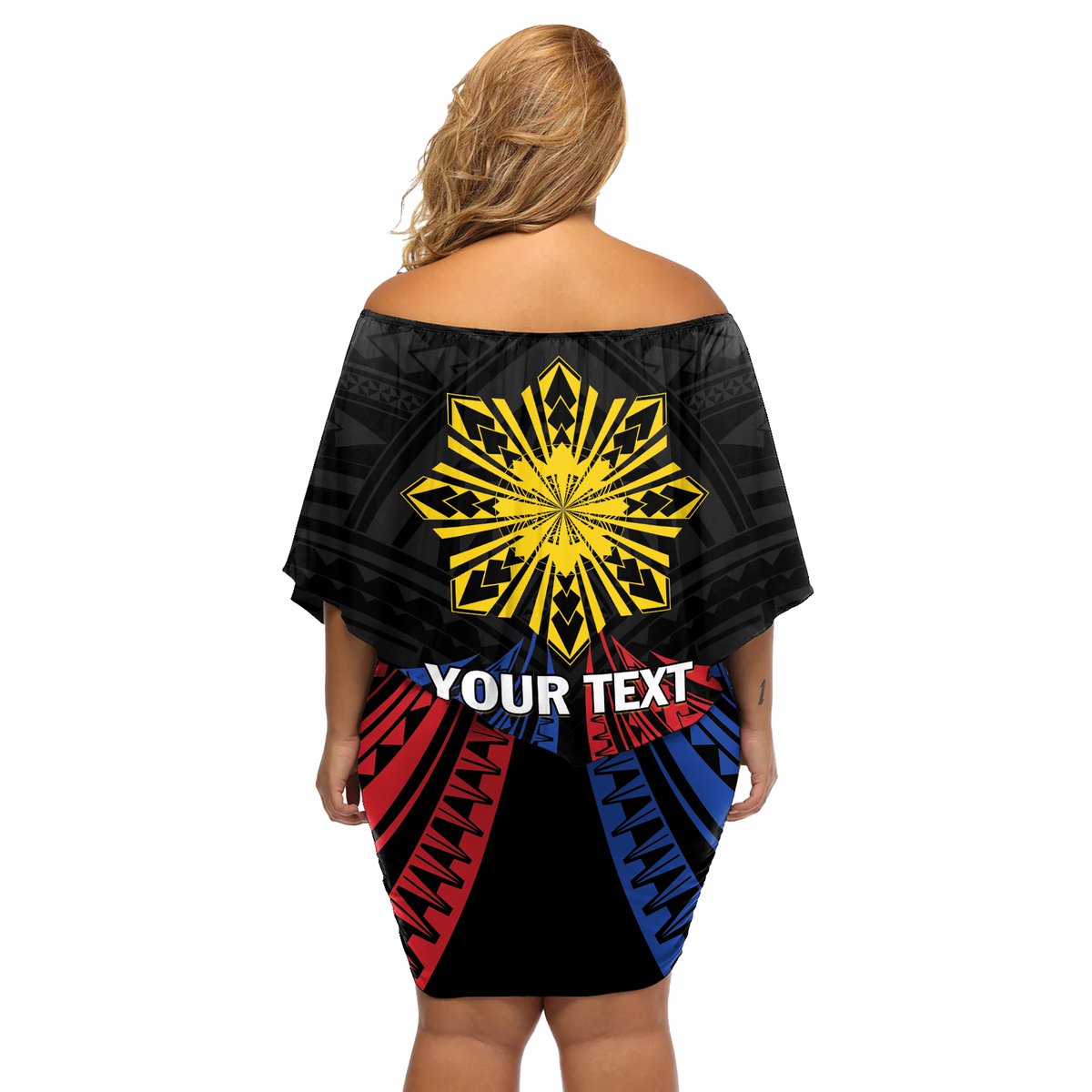 Personalized Philippines Independence Day Off Shoulder Short Dress Filipino 126th Anniversary Sun Tattoo