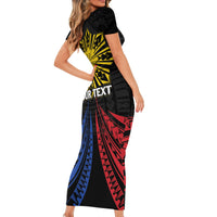 Personalized Philippines Independence Day Short Sleeve Bodycon Dress Filipino 126th Anniversary Sun Tattoo