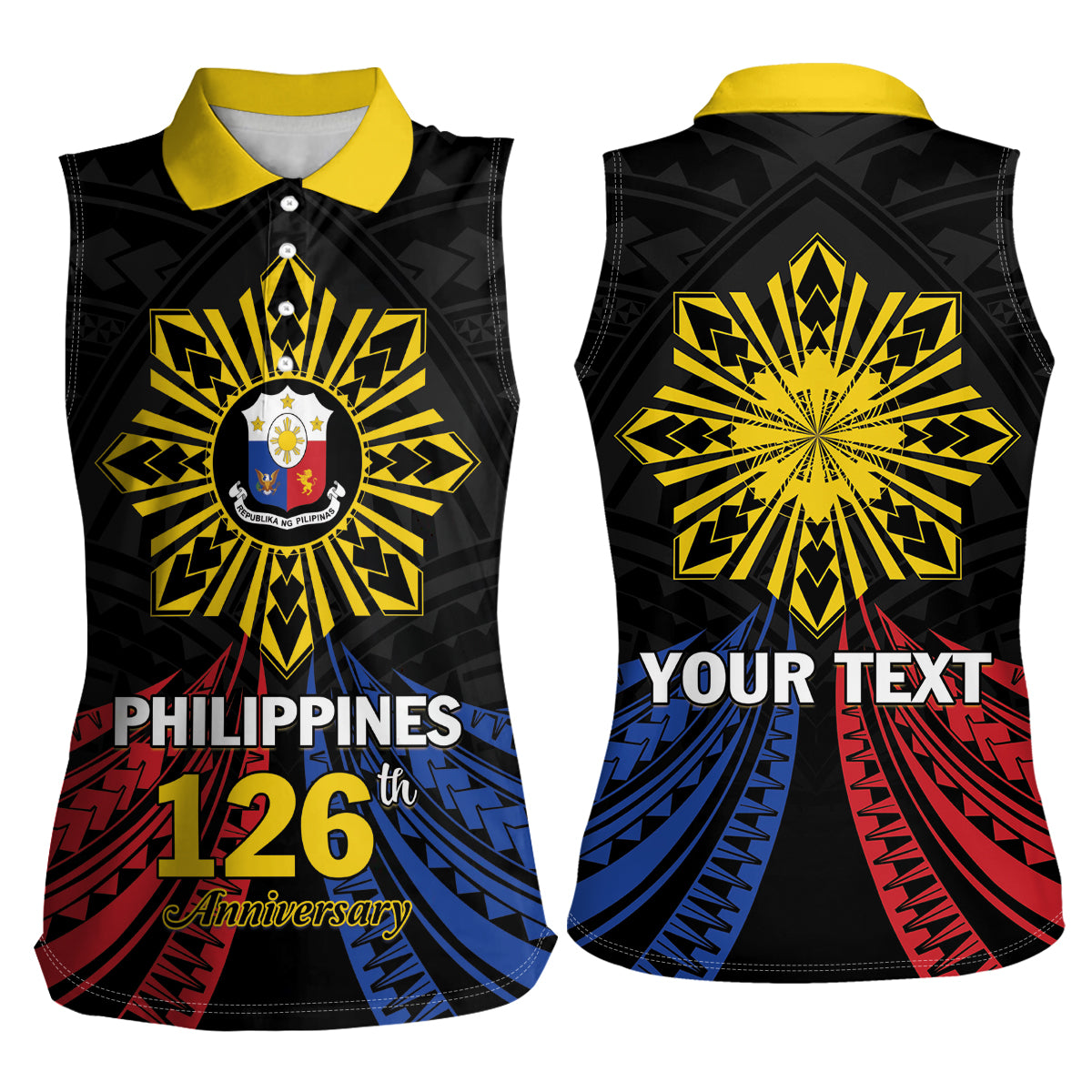 Personalized Philippines Independence Day Women Sleeveless Polo Shirt Filipino 126th Anniversary Sun Tattoo LT01 - Polynesian Pride