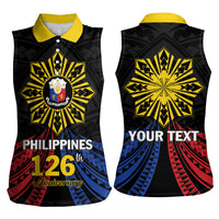 Personalized Philippines Independence Day Women Sleeveless Polo Shirt Filipino 126th Anniversary Sun Tattoo LT01 - Polynesian Pride