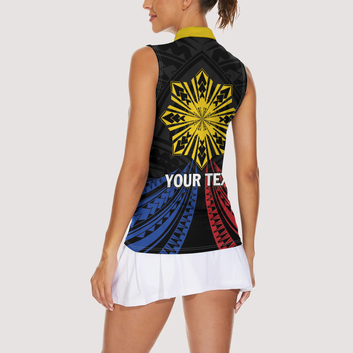 Personalized Philippines Independence Day Women Sleeveless Polo Shirt Filipino 126th Anniversary Sun Tattoo LT01 - Polynesian Pride