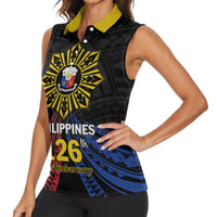 Personalized Philippines Independence Day Women Sleeveless Polo Shirt Filipino 126th Anniversary Sun Tattoo LT01 - Polynesian Pride