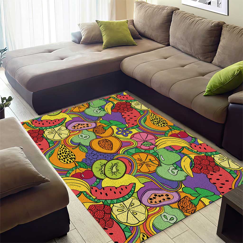 Hawaii Fruits Hippie Style Area Rug Vibrant Colorful