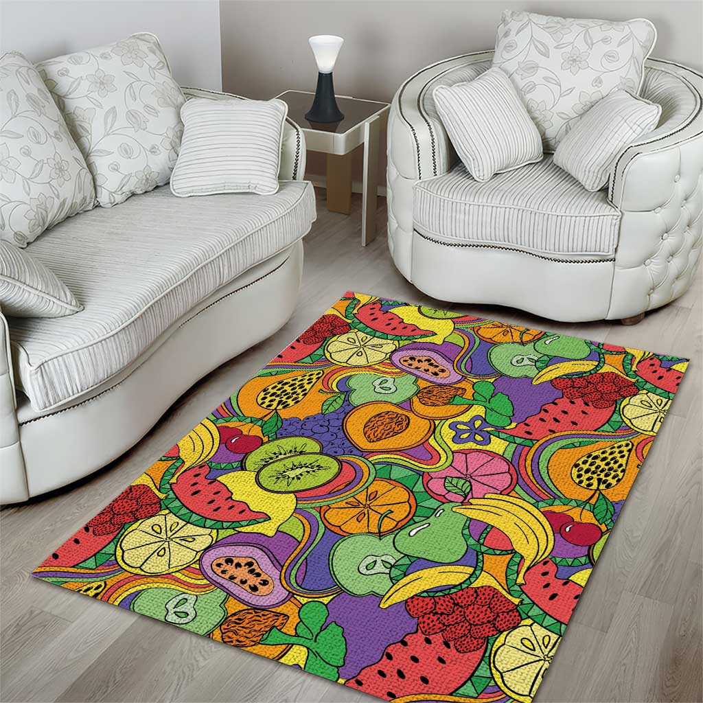 Hawaii Fruits Hippie Style Area Rug Vibrant Colorful