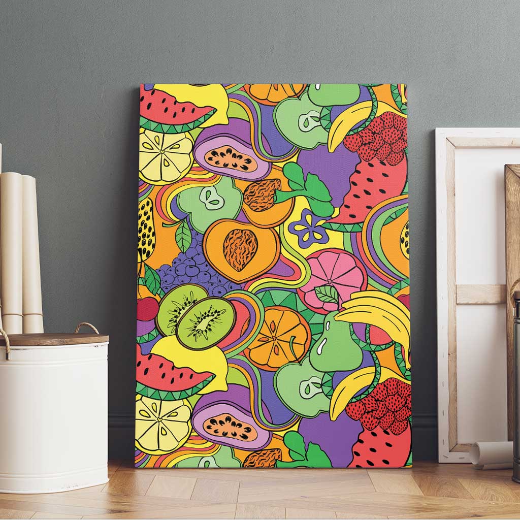 Hawaii Fruits Hippie Style Canvas Wall Art Vibrant Colorful
