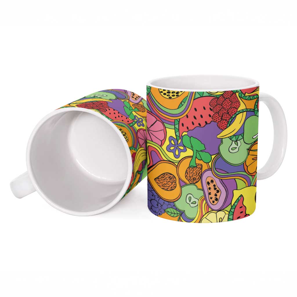 Hawaii Fruits Hippie Style Ceramic Mug Vibrant Colorful