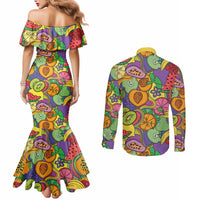 Hawaii Fruits Hippie Style Couples Matching Mermaid Dress and Long Sleeve Button Shirt Vibrant Colorful LT01 - Polynesian Pride