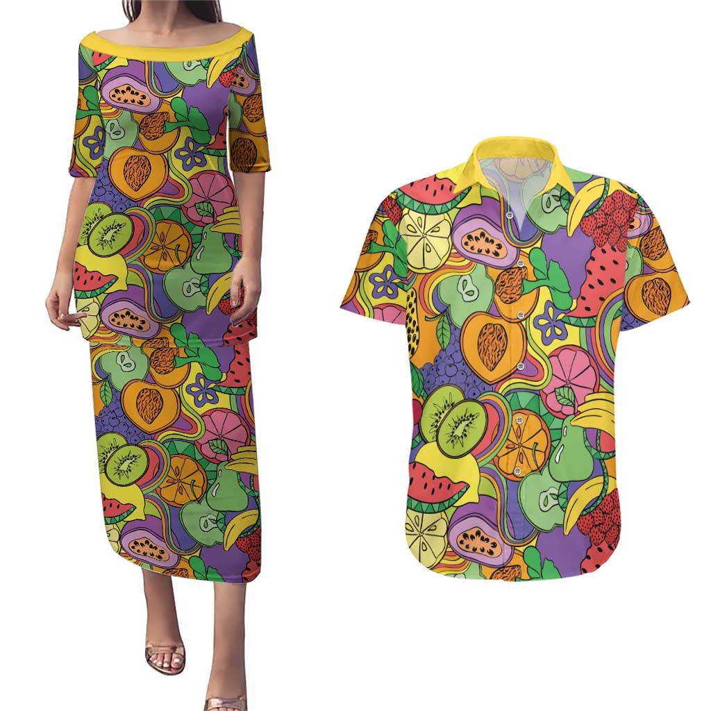 Hawaii Fruits Hippie Style Couples Matching Puletasi and Hawaiian Shirt Vibrant Colorful LT01 Multicolor - Polynesian Pride
