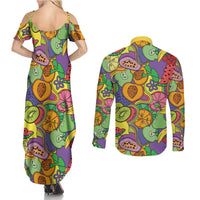 Hawaii Fruits Hippie Style Couples Matching Summer Maxi Dress and Long Sleeve Button Shirt Vibrant Colorful LT01 - Polynesian Pride