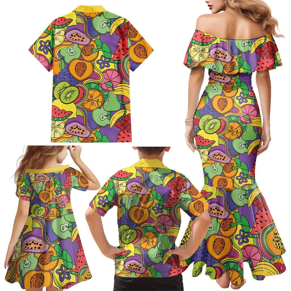 Hawaii Fruits Hippie Style Family Matching Mermaid Dress and Hawaiian Shirt Vibrant Colorful LT01 - Polynesian Pride
