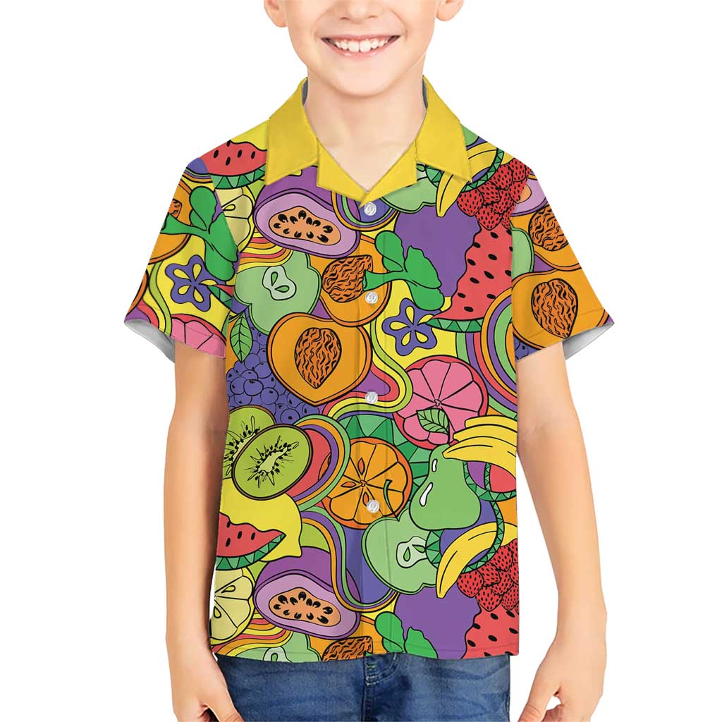 Hawaii Fruits Hippie Style Family Matching Mermaid Dress and Hawaiian Shirt Vibrant Colorful LT01 Son's Shirt Multicolor - Polynesian Pride