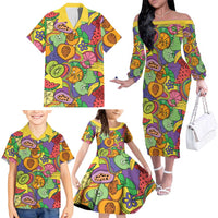 Hawaii Fruits Hippie Style Family Matching Off The Shoulder Long Sleeve Dress and Hawaiian Shirt Vibrant Colorful LT01 - Polynesian Pride