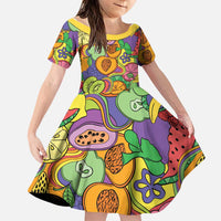 Hawaii Fruits Hippie Style Family Matching Off Shoulder Maxi Dress and Hawaiian Shirt Vibrant Colorful LT01 Daughter's Dress Multicolor - Polynesian Pride