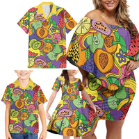 Hawaii Fruits Hippie Style Family Matching Off Shoulder Short Dress and Hawaiian Shirt Vibrant Colorful LT01 - Polynesian Pride
