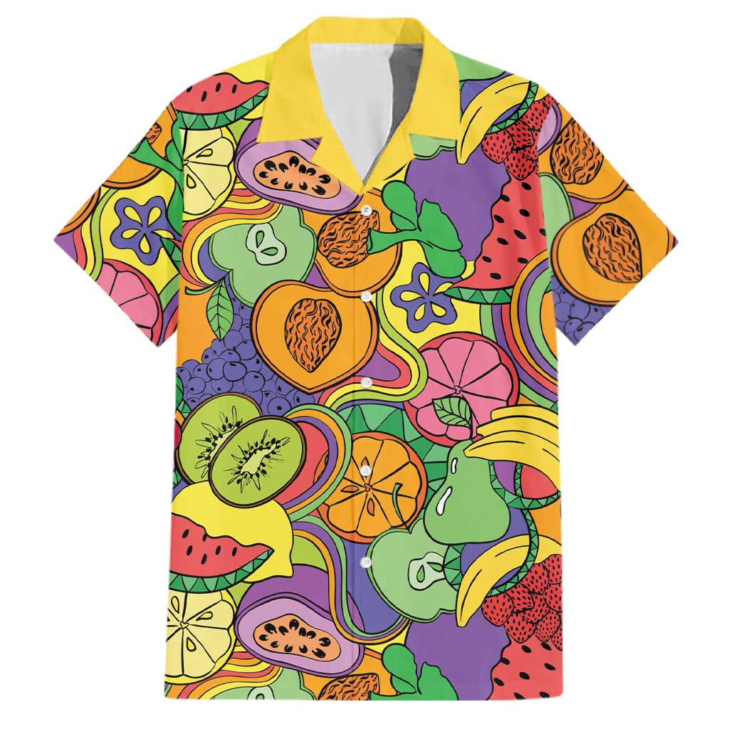 Hawaii Fruits Hippie Style Family Matching Puletasi and Hawaiian Shirt Vibrant Colorful LT01 Dad's Shirt - Short Sleeve Multicolor - Polynesian Pride