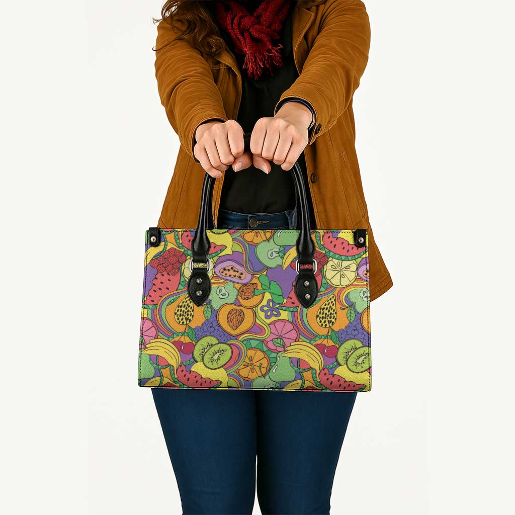 Hawaii Fruits Hippie Style Leather Bag Vibrant Colorful