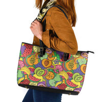 Hawaii Fruits Hippie Style Leather Tote Bag Vibrant Colorful