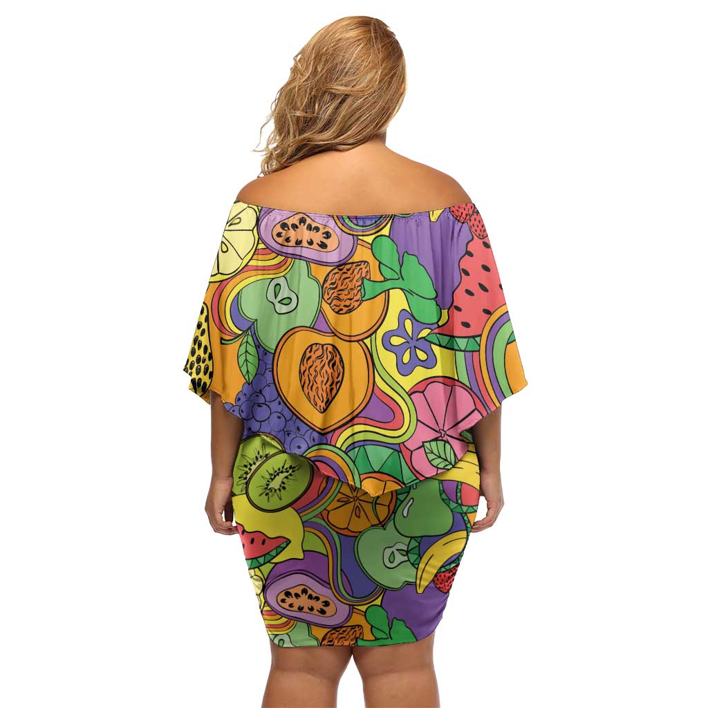 Hawaii Fruits Hippie Style Off Shoulder Short Dress Vibrant Colorful LT01 - Polynesian Pride
