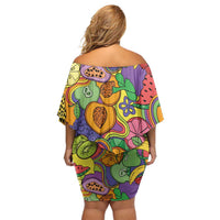 Hawaii Fruits Hippie Style Off Shoulder Short Dress Vibrant Colorful LT01 - Polynesian Pride