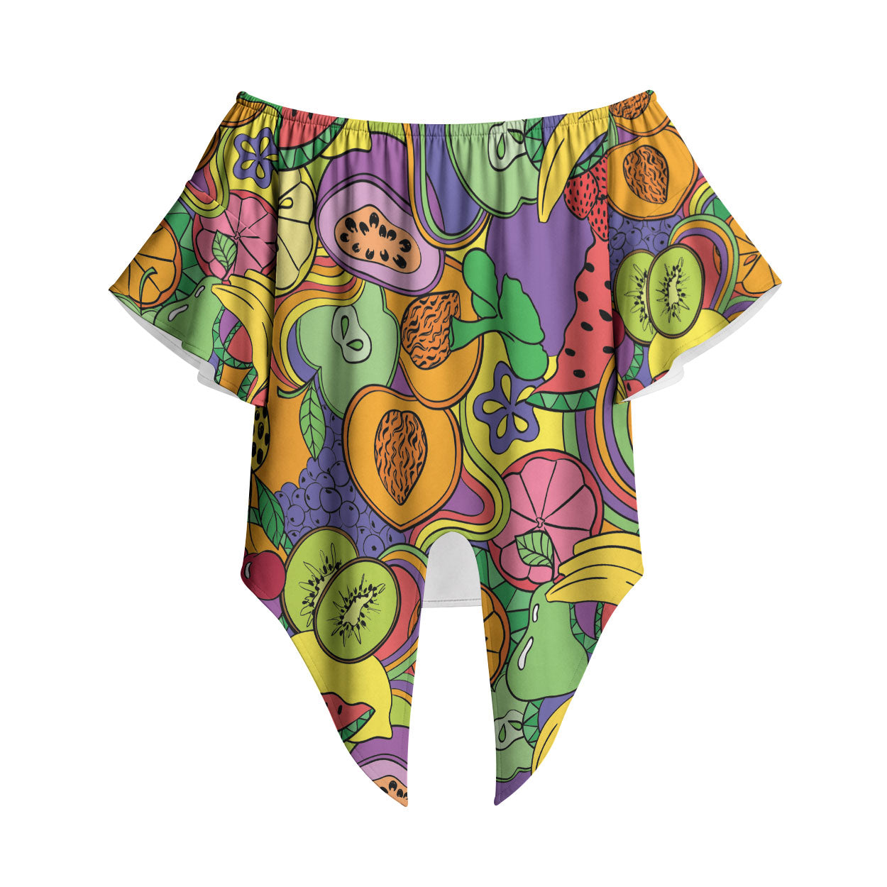 Hawaii Fruits Hippie Style Off Shoulder Wrap Waist Top Vibrant Colorful LT01 Multicolor - Polynesian Pride