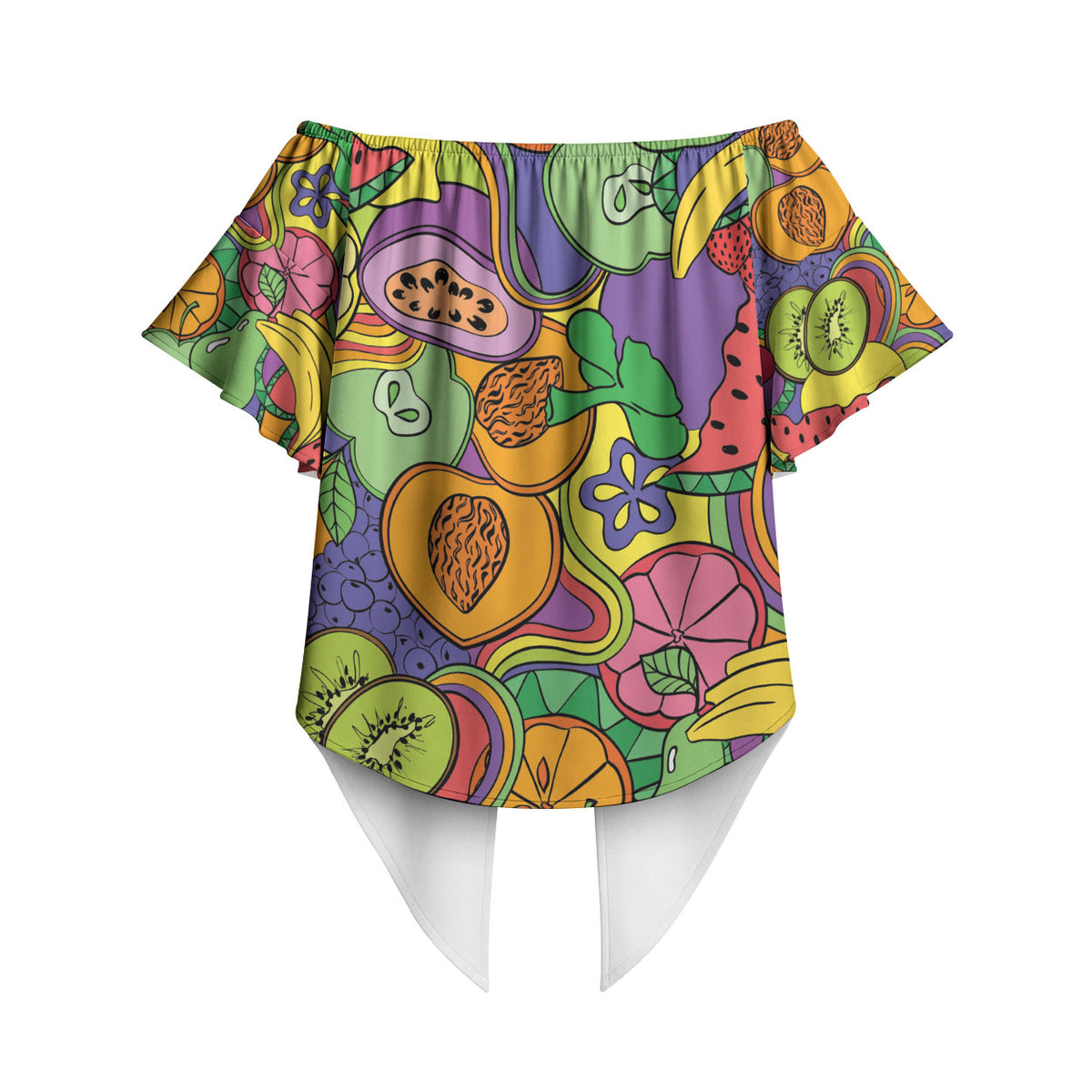 Hawaii Fruits Hippie Style Off Shoulder Wrap Waist Top Vibrant Colorful LT01 - Polynesian Pride