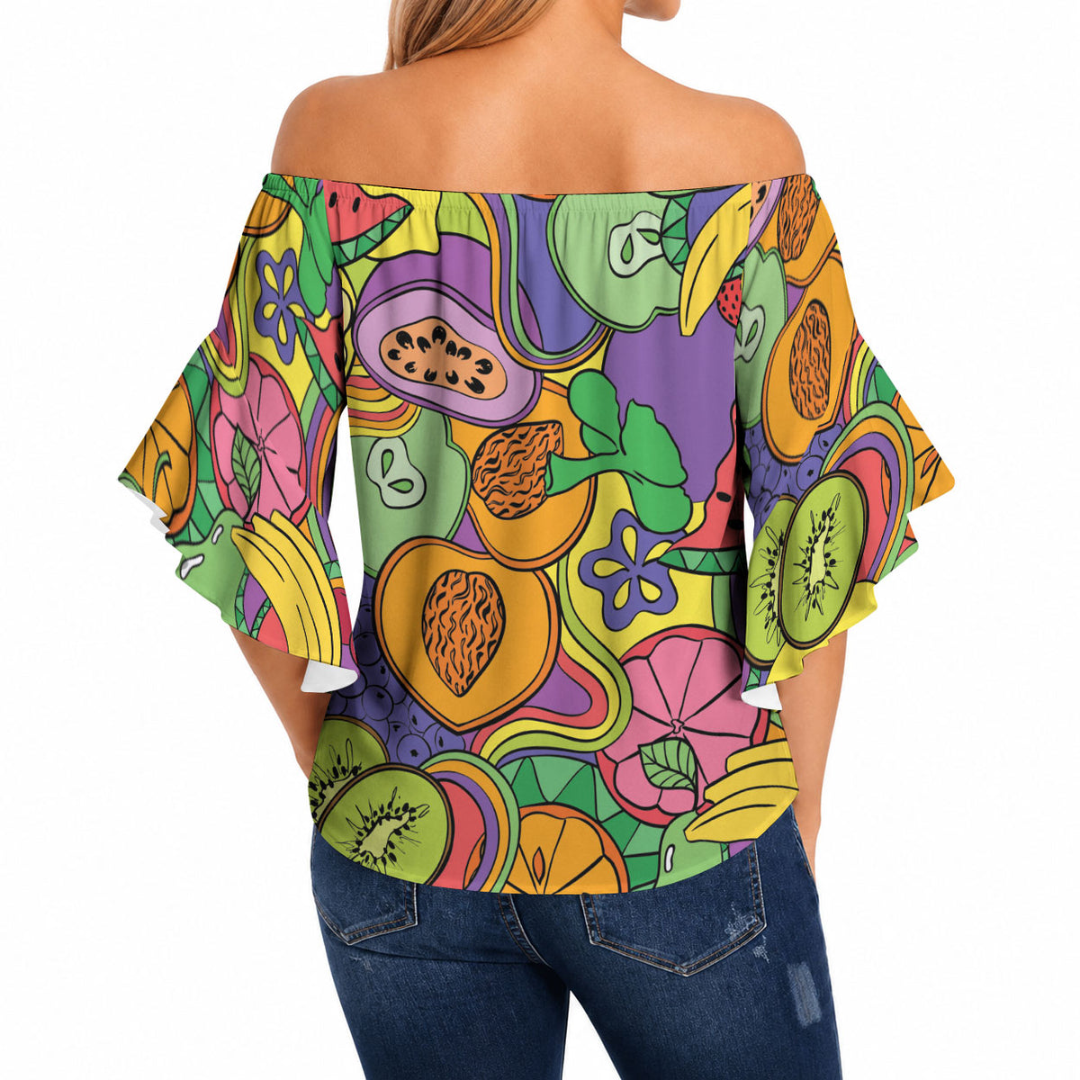 Hawaii Fruits Hippie Style Off Shoulder Wrap Waist Top Vibrant Colorful LT01 - Polynesian Pride