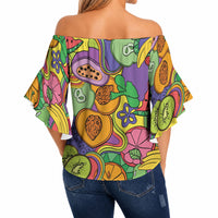 Hawaii Fruits Hippie Style Off Shoulder Wrap Waist Top Vibrant Colorful LT01 - Polynesian Pride