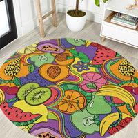 Hawaii Fruits Hippie Style Round Carpet Vibrant Colorful