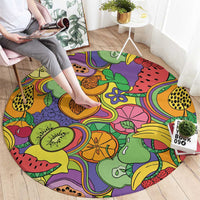 Hawaii Fruits Hippie Style Round Carpet Vibrant Colorful