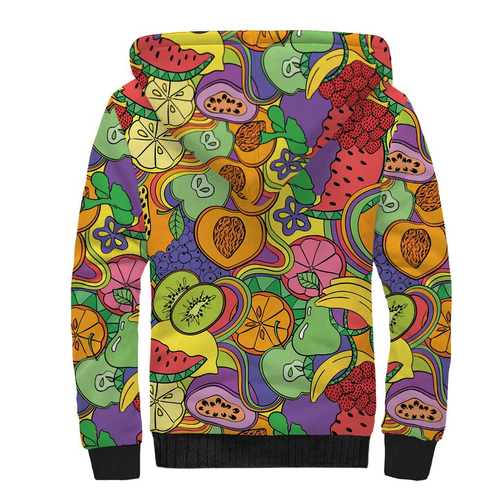 Hawaii Fruits Hippie Style Sherpa Hoodie Vibrant Colorful
