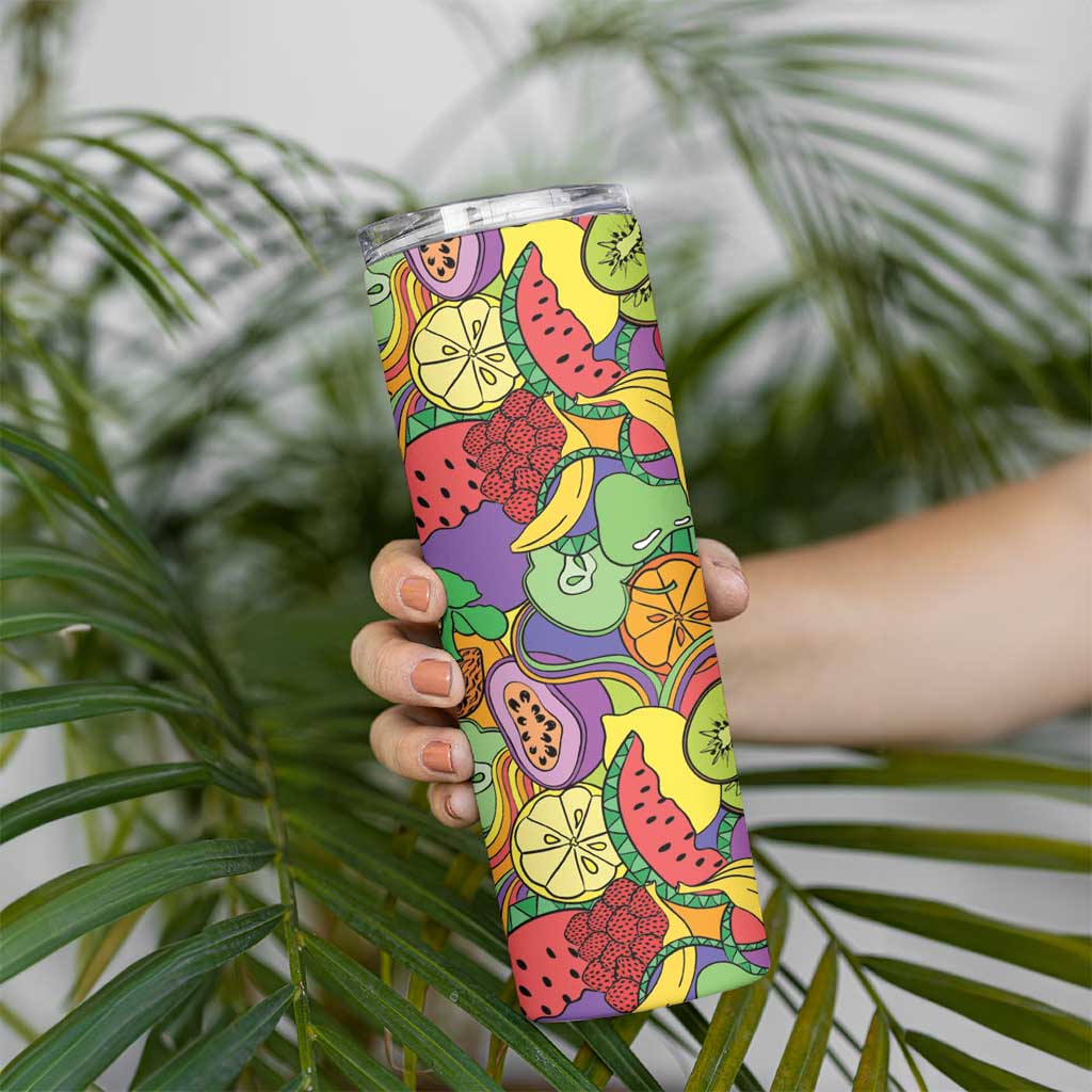 Hawaii Fruits Hippie Style Skinny Tumbler Vibrant Colorful LT01 - Polynesian Pride