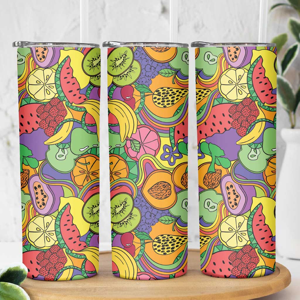 Hawaii Fruits Hippie Style Skinny Tumbler Vibrant Colorful LT01 - Polynesian Pride