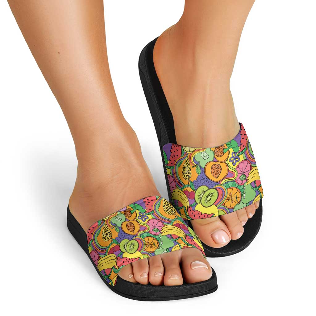 Hawaii Fruits Hippie Style Slide Sandals Vibrant Colorful