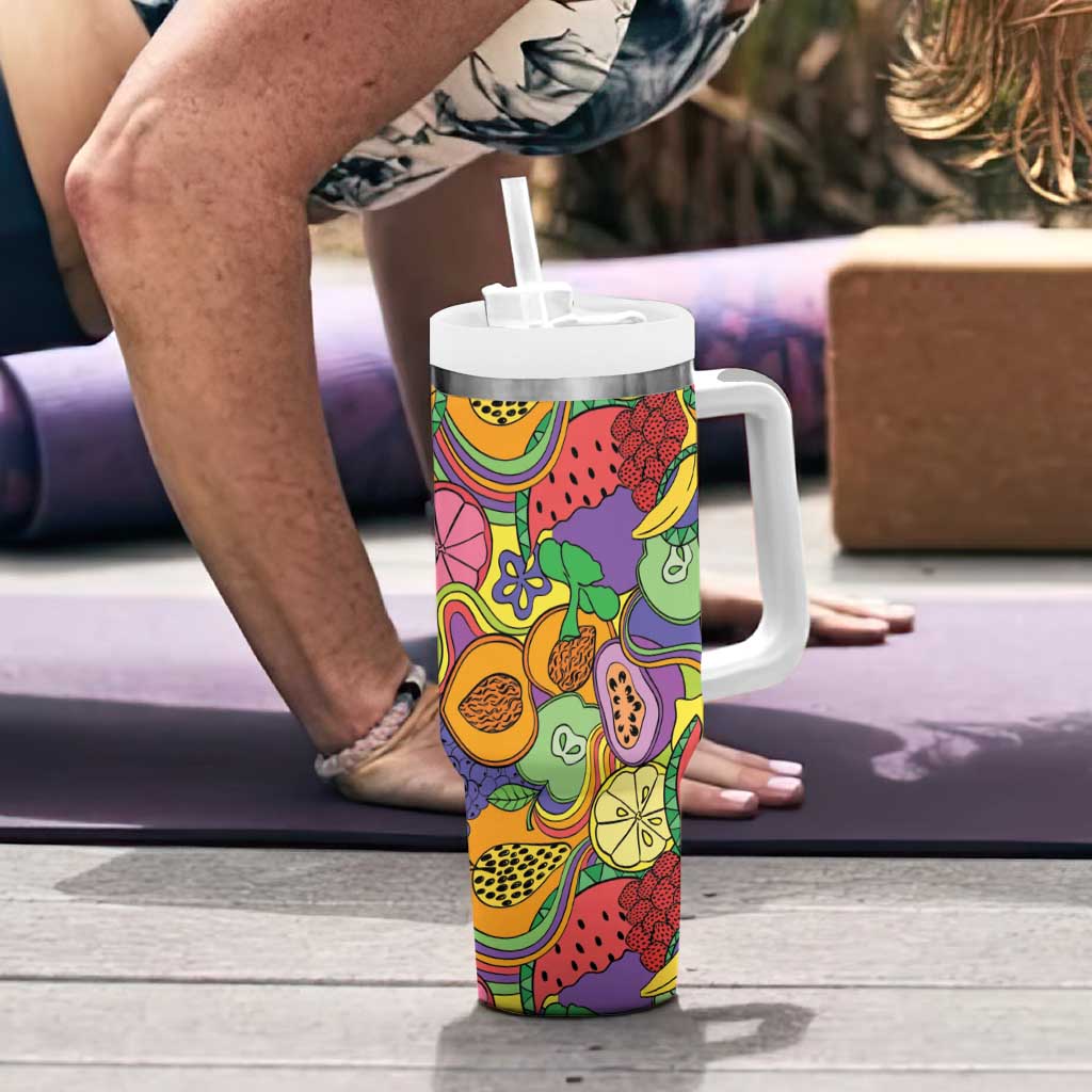 Hawaii Fruits Hippie Style Tumbler With Handle Vibrant Colorful