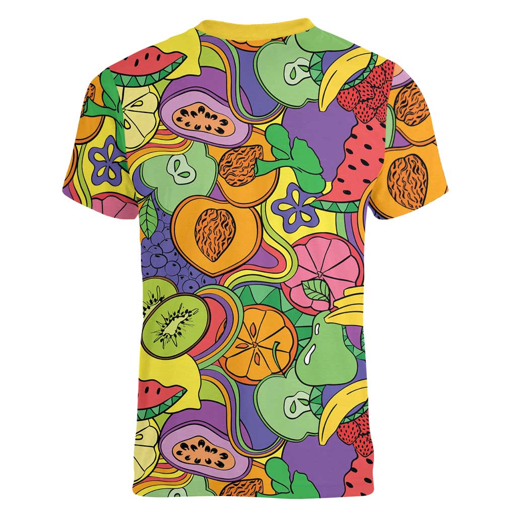 Hawaii Fruits Hippie Style Women V-Neck T-Shirt Vibrant Colorful LT01 - Polynesian Pride