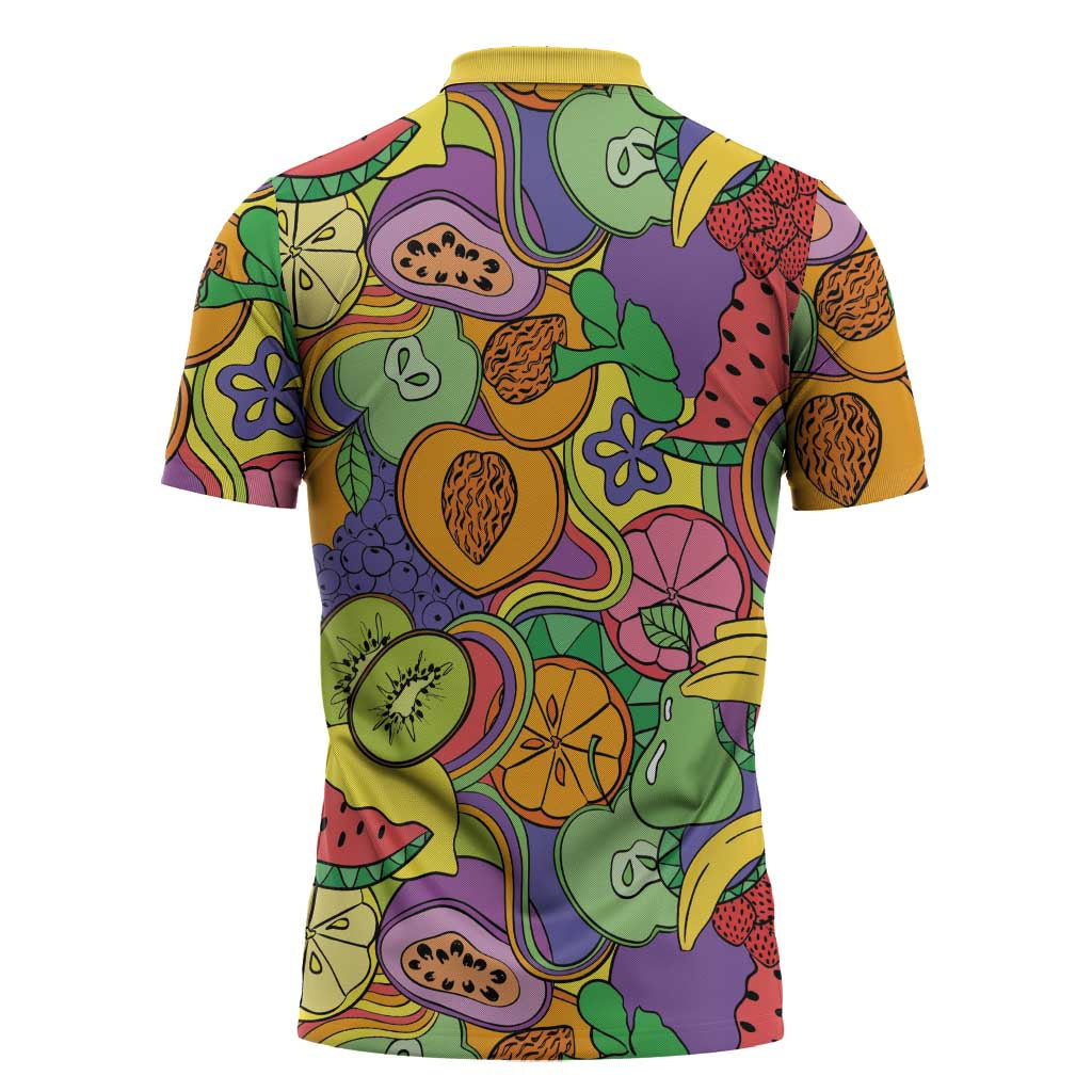 Hawaii Fruits Hippie Style Zipper Polo Shirt Vibrant Colorful