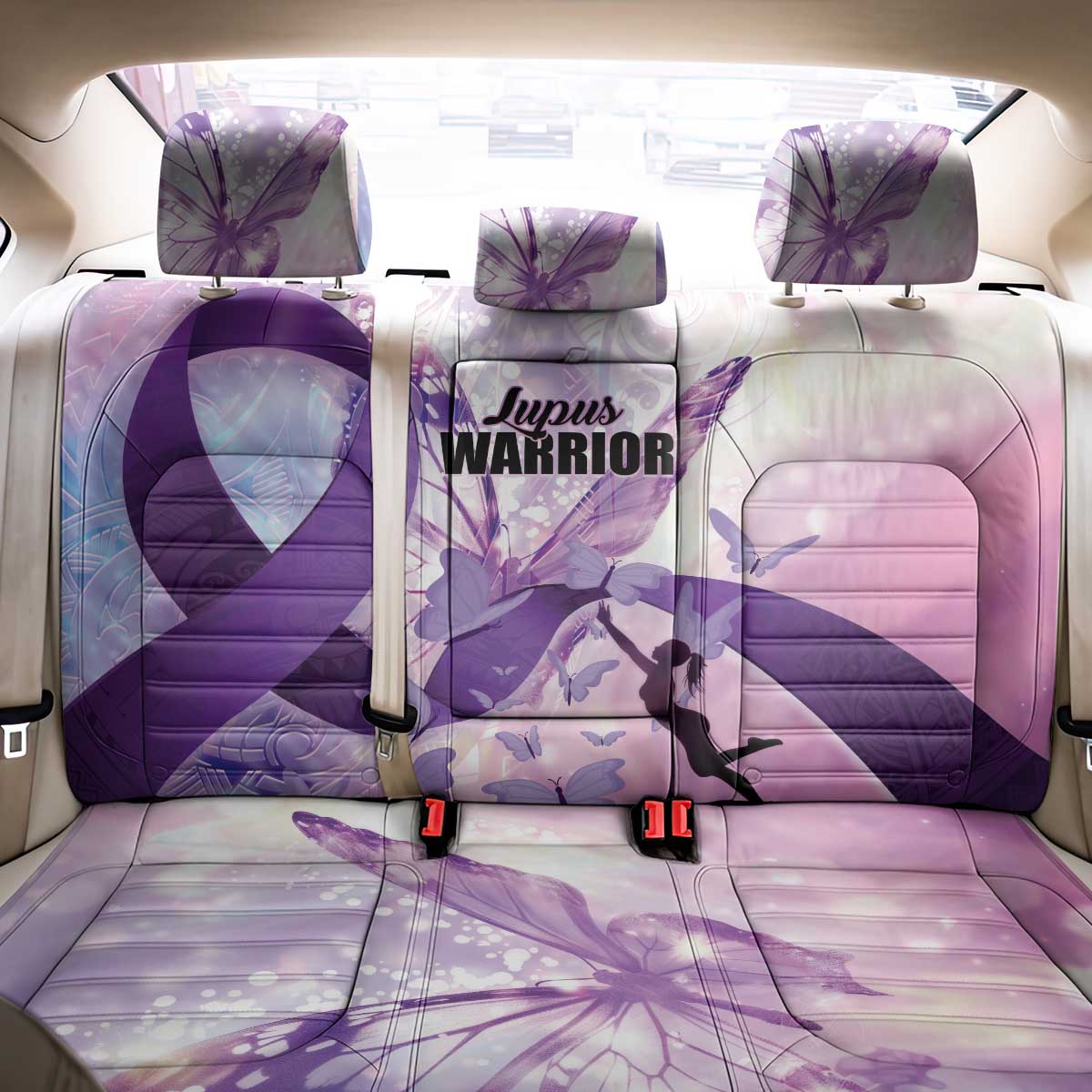 Polynesian Lupus Awareness Back Car Seat Cover Butterfly Hologram Lupus Warrior LT01 - Polynesian Pride
