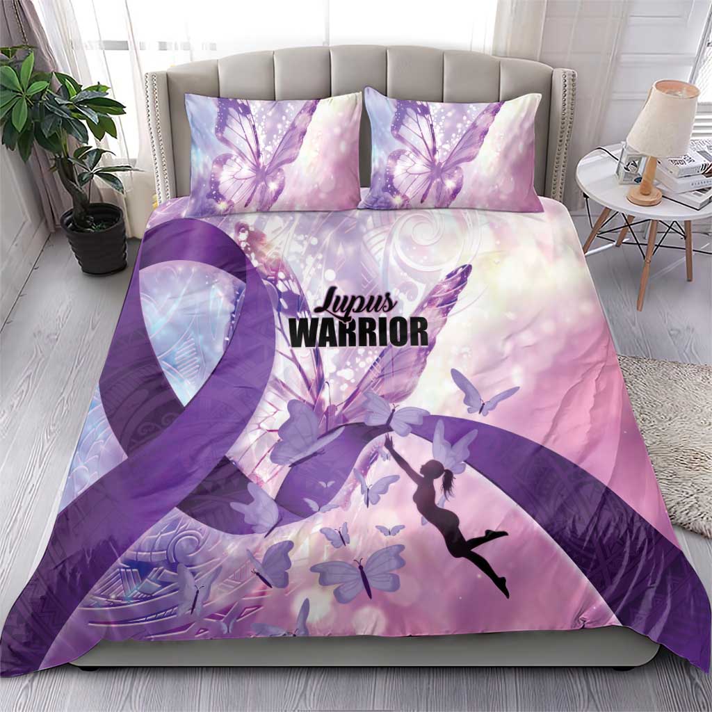 Polynesian Lupus Awareness Bedding Set Butterfly Hologram Lupus Warrior
