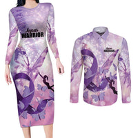 Personalized Polynesian Lupus Awareness Couples Matching Long Sleeve Bodycon Dress and Long Sleeve Button Shirt Butterfly Hologram Lupus Warrior LT01 Purple - Polynesian Pride