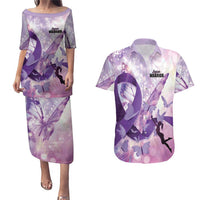 Personalized Polynesian Lupus Awareness Couples Matching Puletasi and Hawaiian Shirt Butterfly Hologram Lupus Warrior